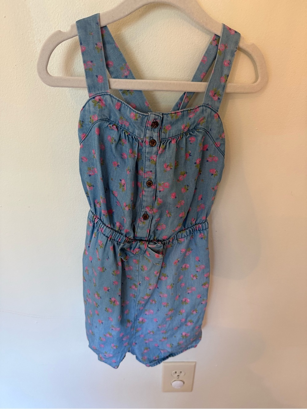Cherokee Light Blue Floral Denim-Style Romper